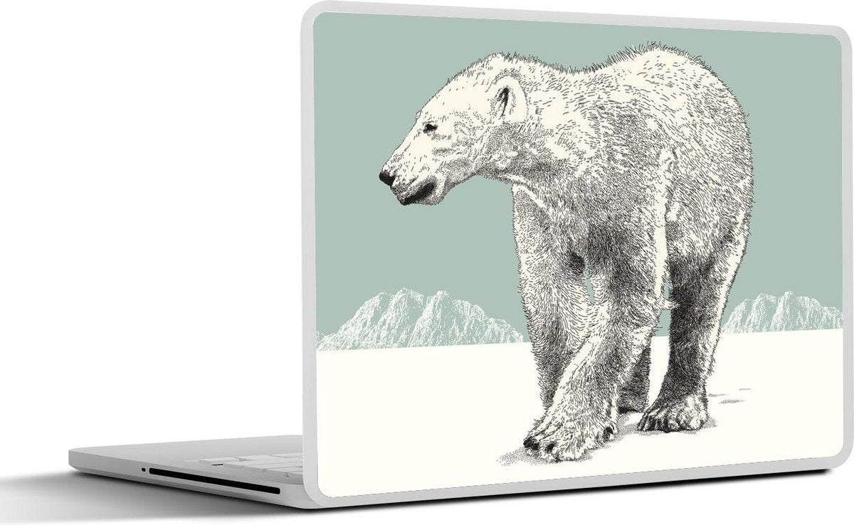 Laptop sticker - 10.1 inch - Illustratie van een ijsbeer in een berglandschap