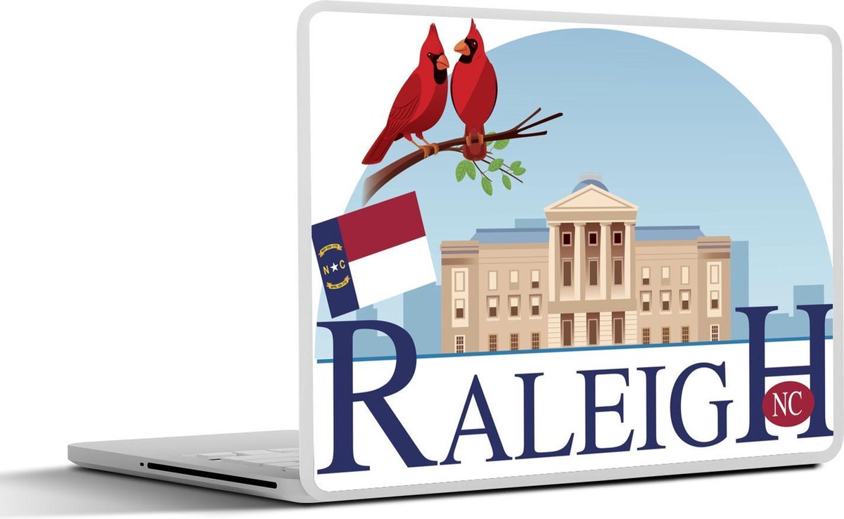 Laptop sticker - 10.1 inch - Illustratie van een gebouw in de stad Raleigh met de stadsnaam