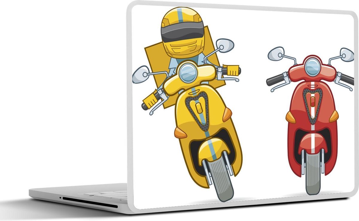 Laptop sticker - 10.1 inch - Illustratie van een gele en een rode scooter