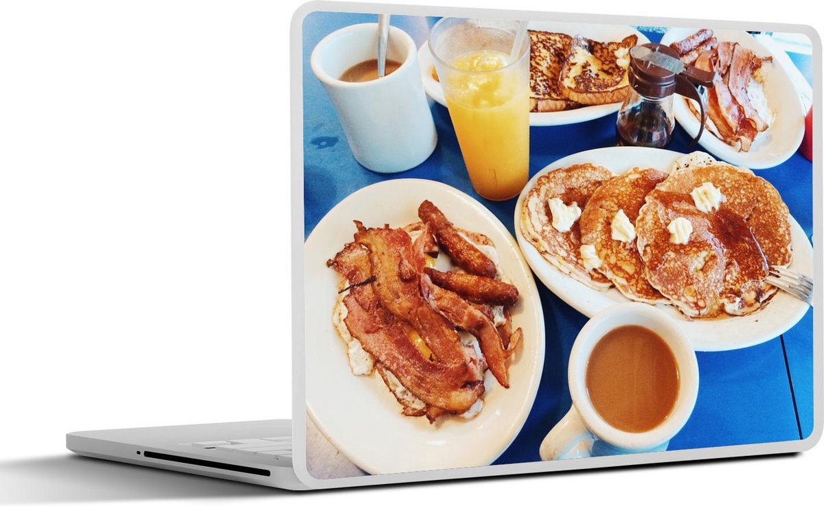 Laptop sticker - 10.1 inch - Amerikaans Ontbijt op een blauwe tafel