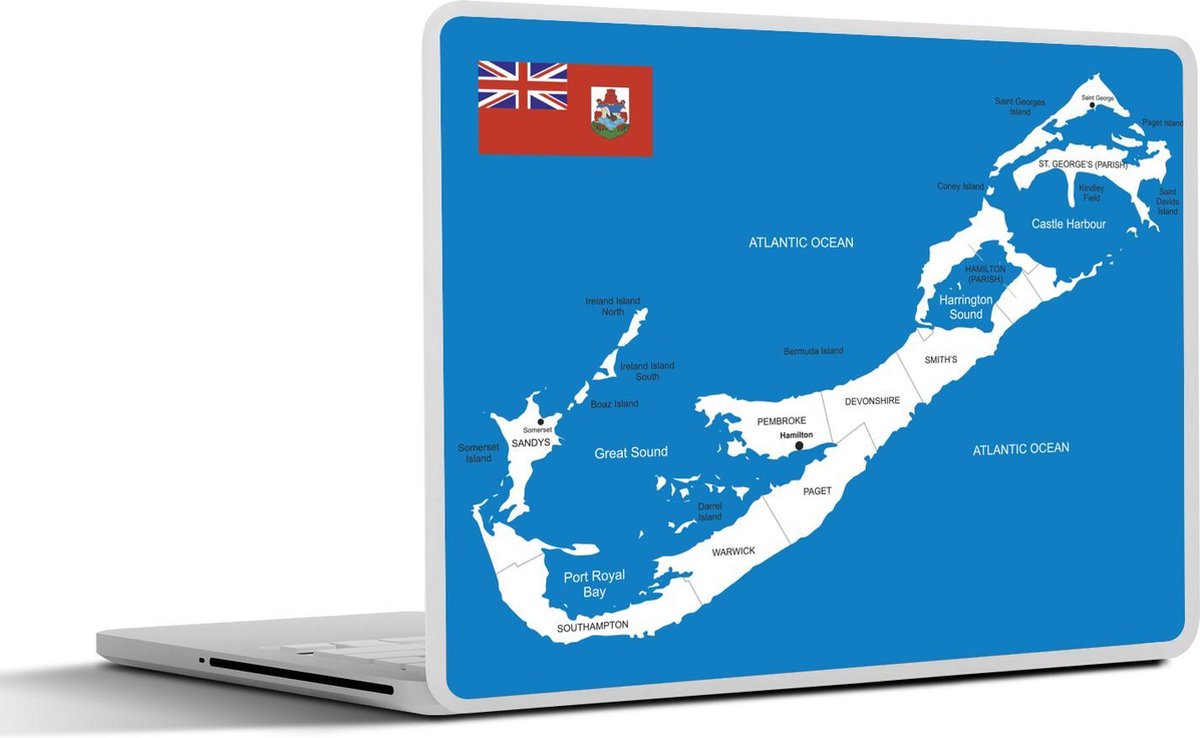 Laptop sticker - 10.1 inch - Illustratie van een kaart van Bermuda met de vlag
