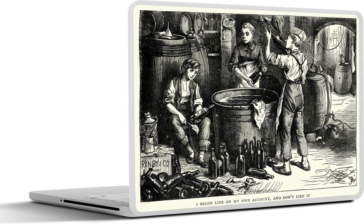 Laptop sticker - 10.1 inch - Illustratie van werknemers in een bierbrouwerij