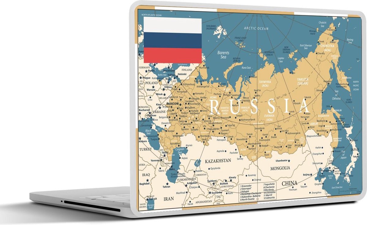 Laptop sticker - 10.1 inch - Illustratie van een gele kaart van Rusland
