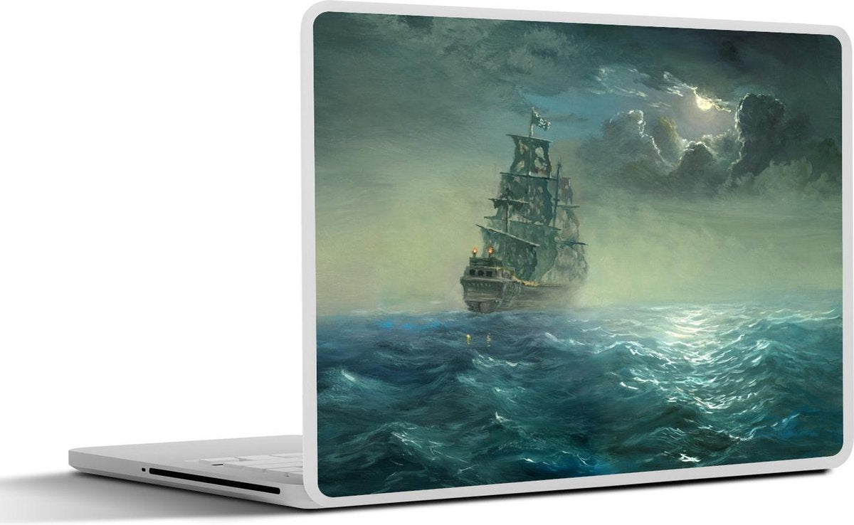 Laptop sticker - 10.1 inch - Illustratie van een zeilschip op de woeste zee