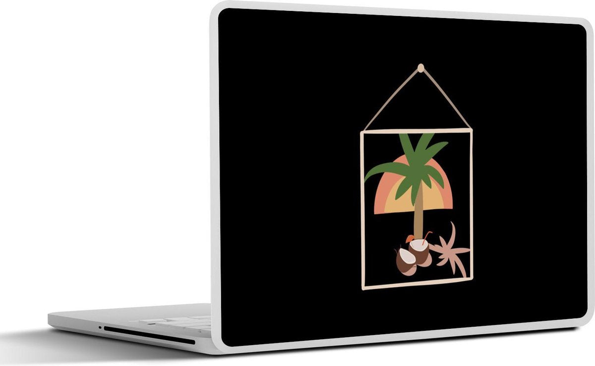 Laptop sticker - 10.1 inch - Abstracte palmboom op een kaart met een zwarte achtergrond