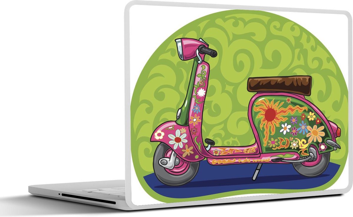 Laptop sticker - 10.1 inch - Illustratie van een Vespa scooter met bloemen