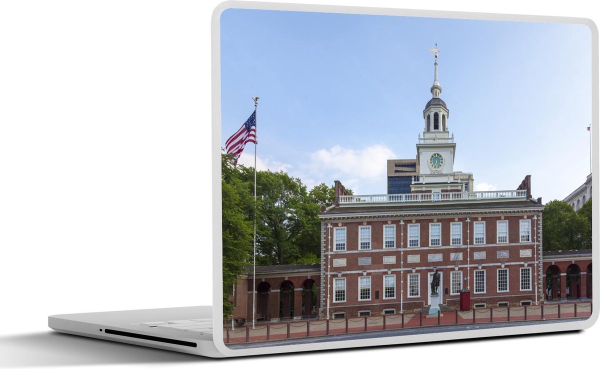 Laptop sticker - 10.1 inch - Independence Hall met een wapperende Amerikaanse vlag