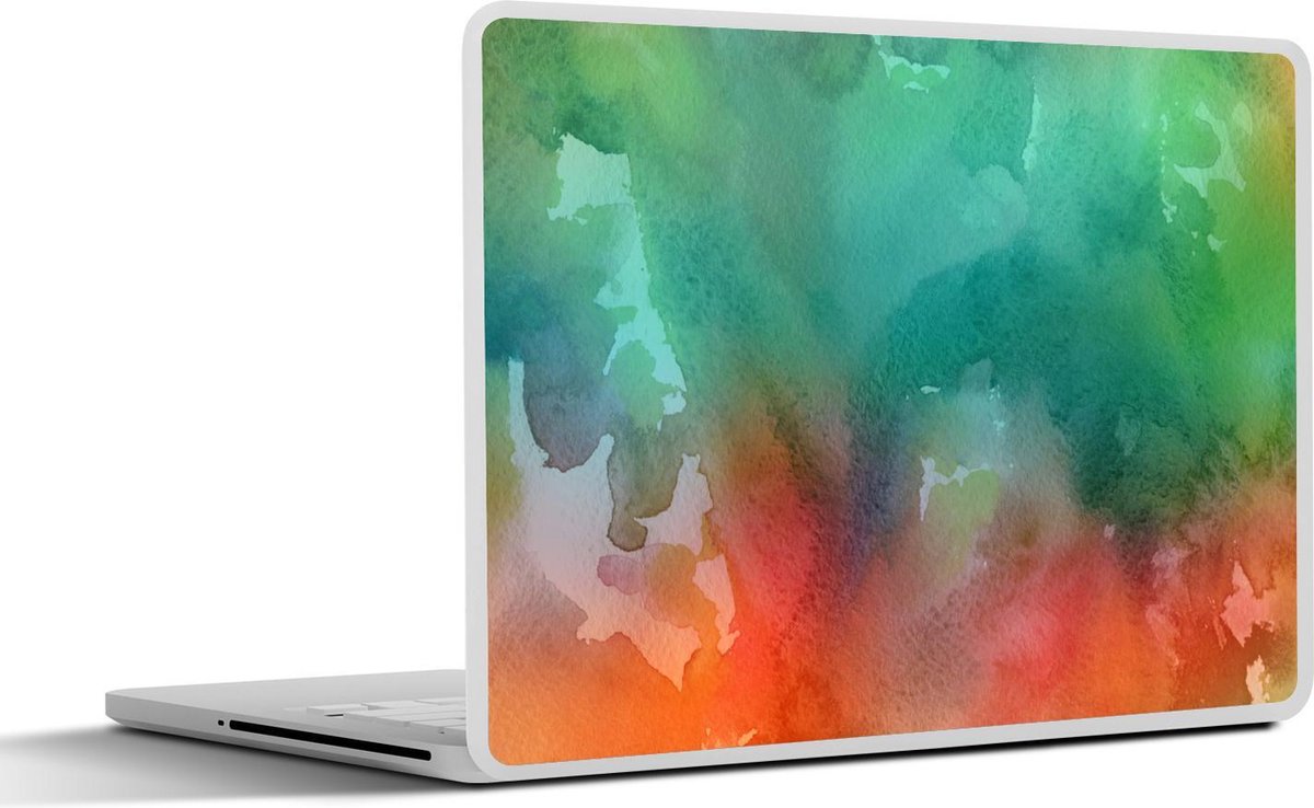 Laptop sticker - 10.1 inch - Abstract kunstwerk gemaakt met waterverf en groene met oranje kleuren