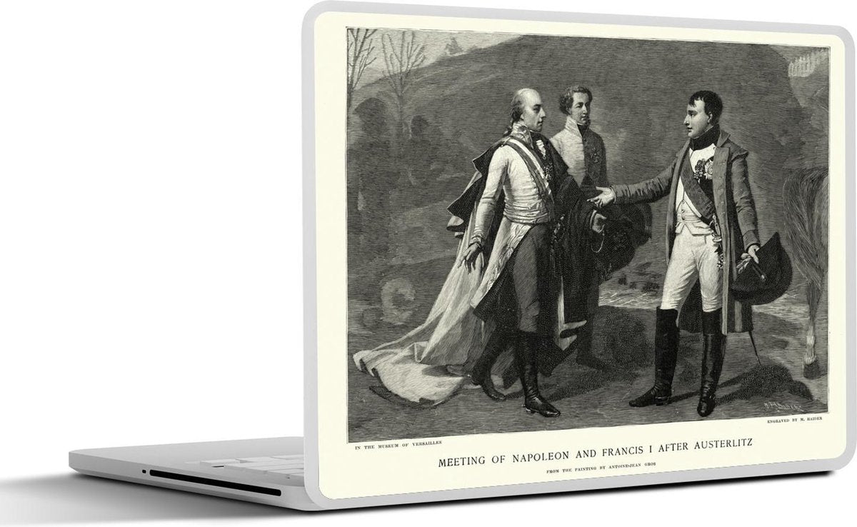 Laptop sticker - 10.1 inch - Illustratie van Napoleon Bonaparte met twee mannen in het zwart-wit