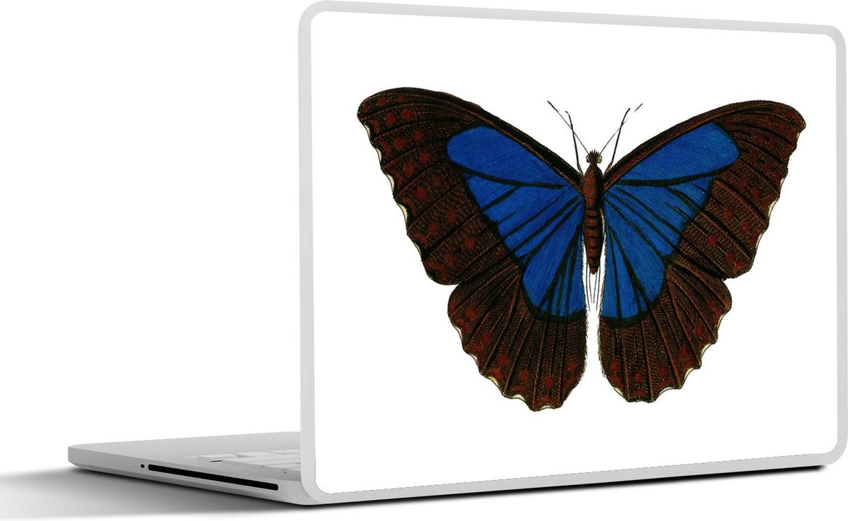 Laptop sticker - 10.1 inch - Illustratie van een donkerrood met blauwe vlinder