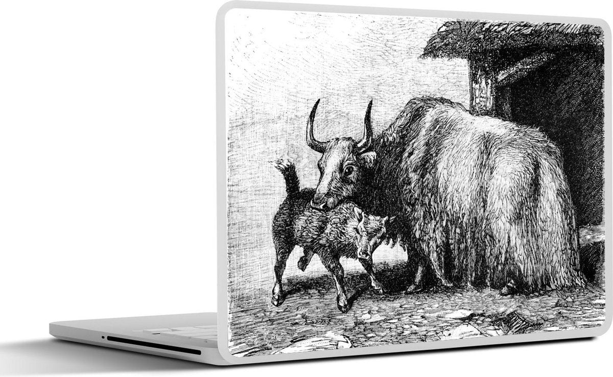 Laptop sticker - 10.1 inch - Illustratie van een jak in het zwart-wit