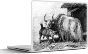 Laptop sticker - 10.1 inch - Illustratie van een jak in het zwart-wit