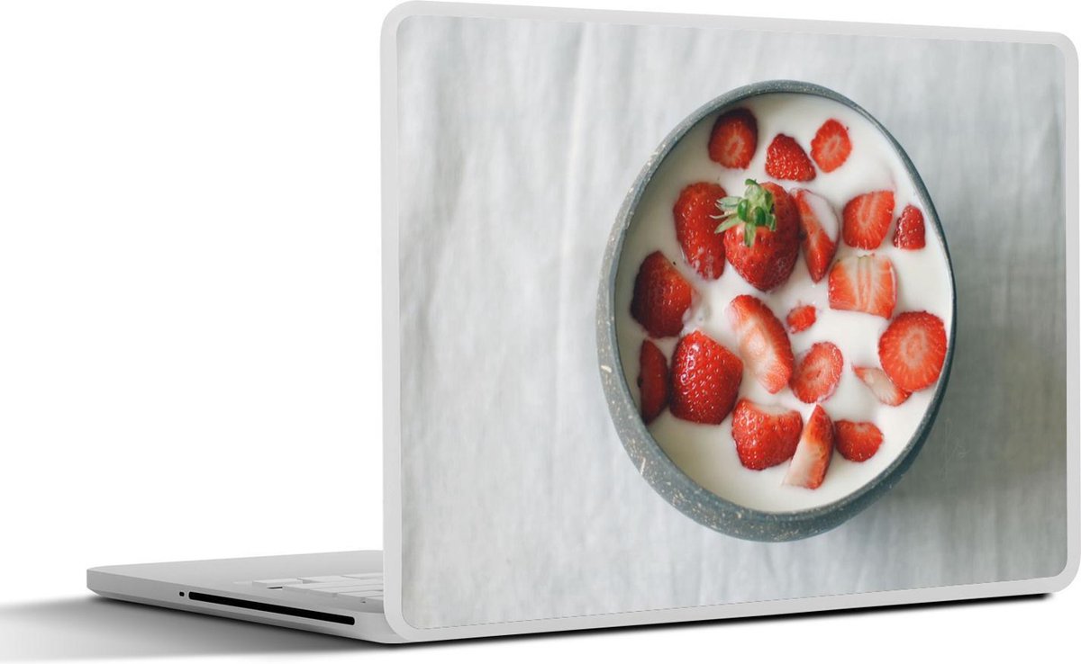 Laptop sticker - 10.1 inch - Aardbeien in kom met yoghurt