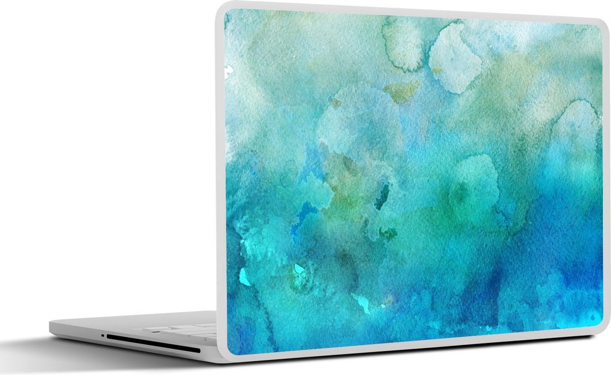 Laptop sticker - 10.1 inch - Abstract werk gemaakt met waterverf en blauwe met groene kleuren