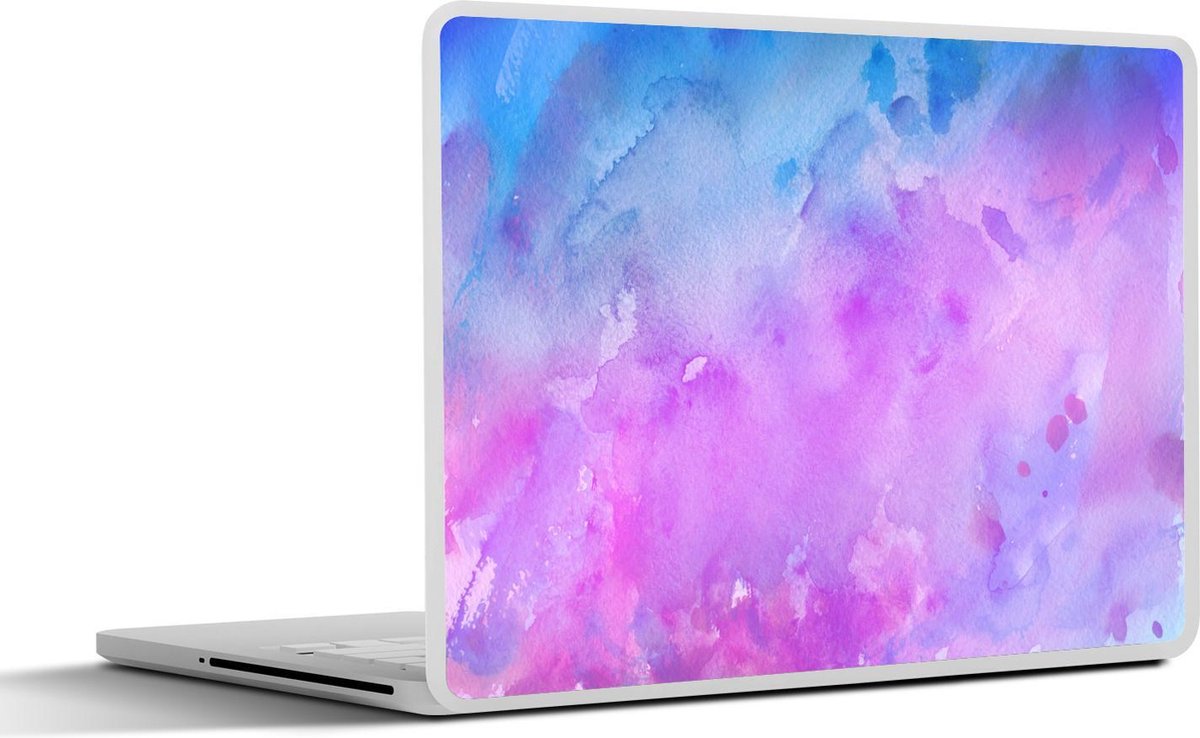 Laptop sticker - 10.1 inch - Abstract kunstwerk gemaakt met waterverf en paarse met blauwe kleuren