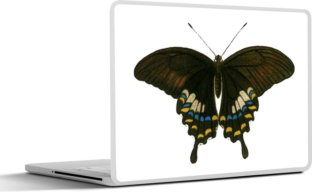 Laptop sticker - 10.1 inch - Illustratie van een bruine vlinder met gele en blauwe details