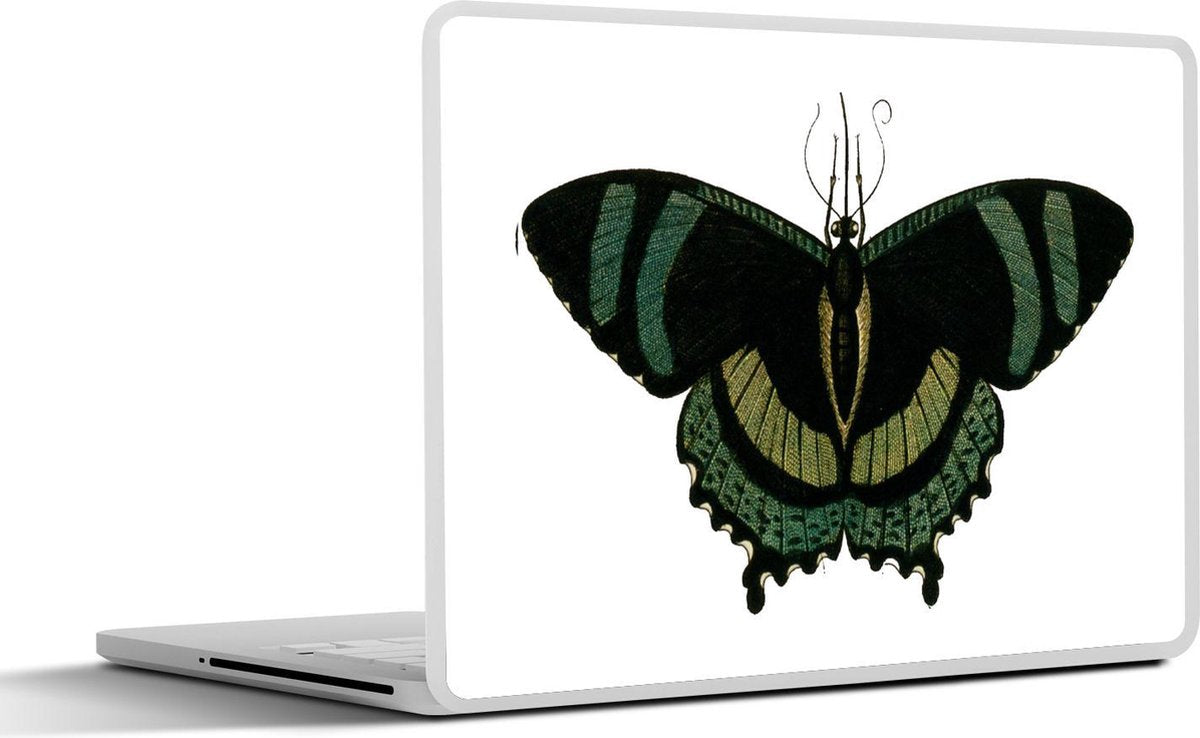 Laptop sticker - 10.1 inch - Illustratie van een zwarte vlinder met groene strepen