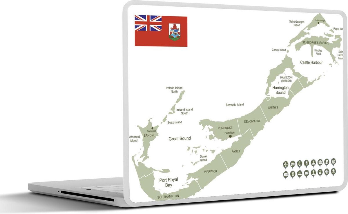 Laptop sticker - 10.1 inch - Illustratie van een kaart van Bermuda met pictogrammen