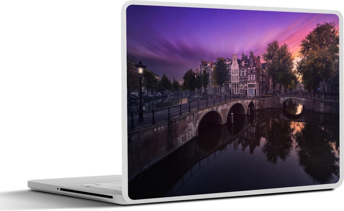 Laptop sticker - 10.1 inch - Afbeelding van de Keizersgracht in Amsterdam onder een kleurrijke lucht