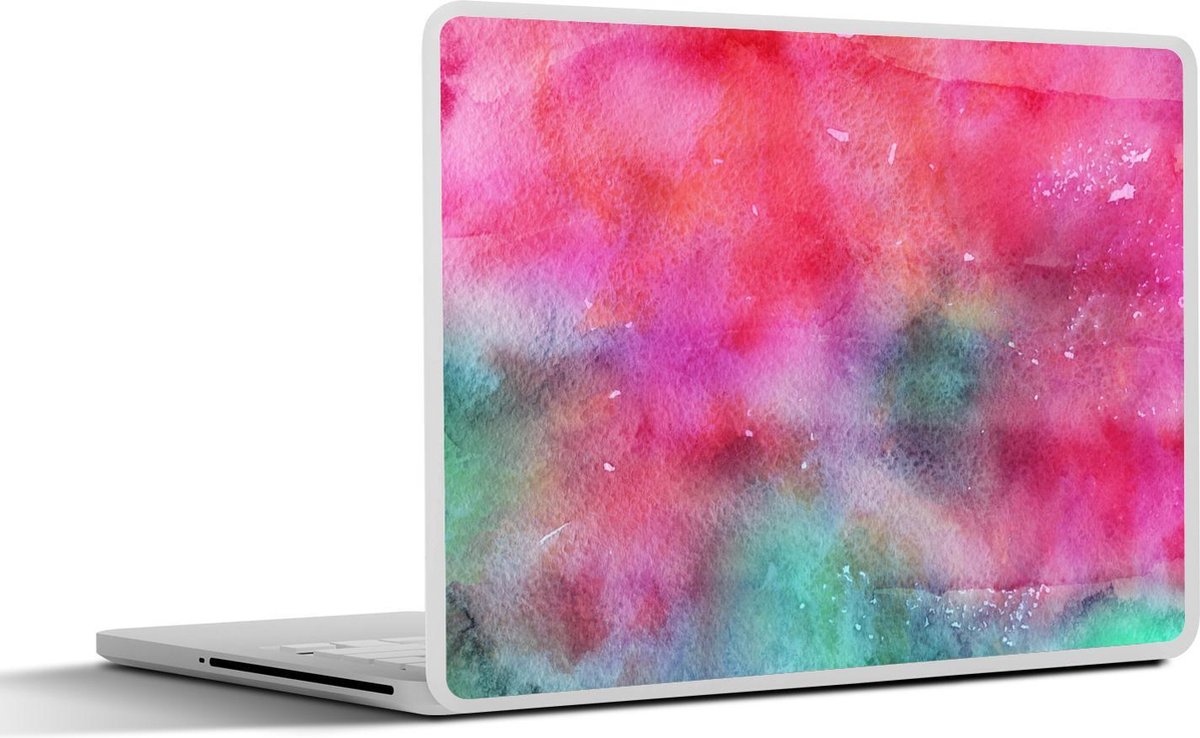 Laptop sticker - 10.1 inch - Abstract kunstwerk gemaakt met waterverf en roze en groene kleuren