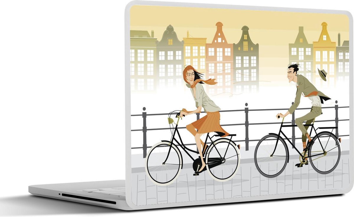 Laptop sticker - 10.1 inch - Illustratie van fietsers in Nederland