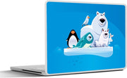 Laptop sticker - 10.1 inch - Illustratie van een pinguïn en zijn vrienden op een ijsschots