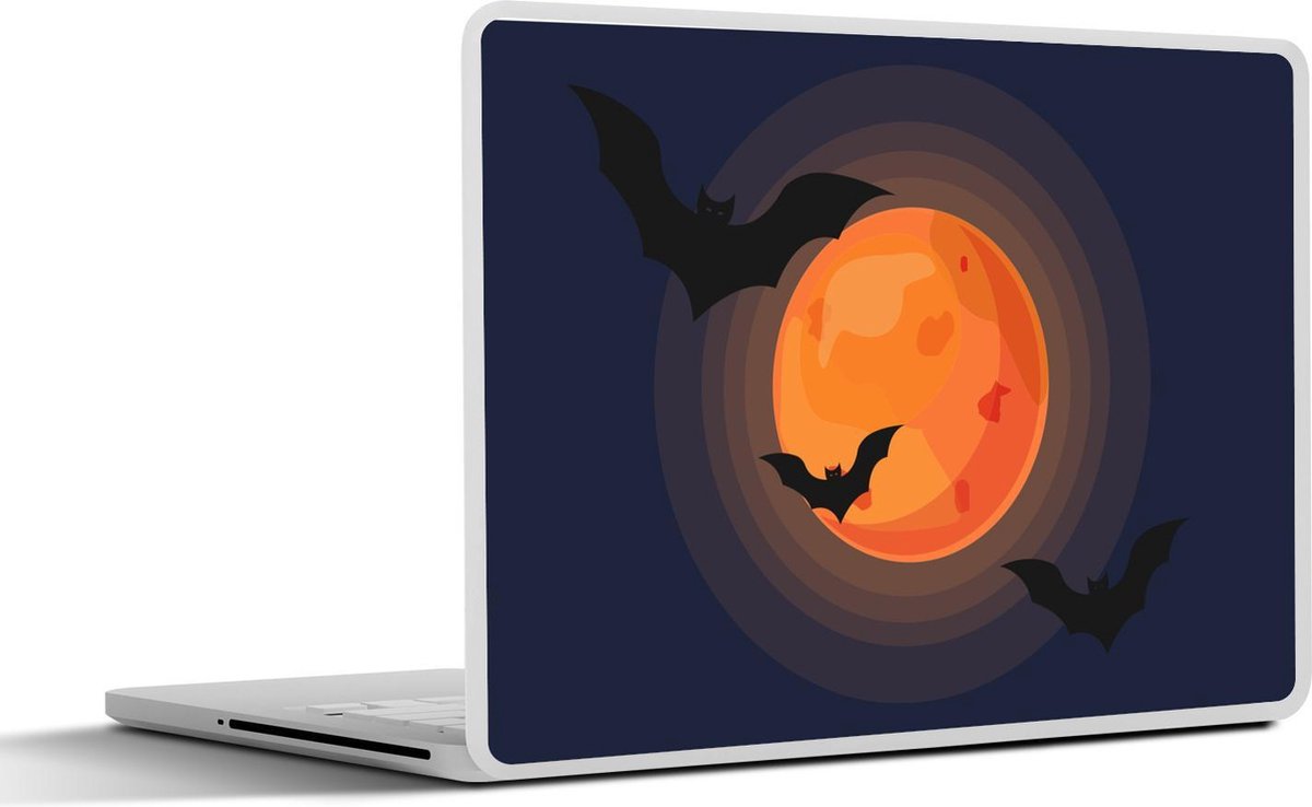 Laptop sticker - 10.1 inch - Illustratie van vleermuizen voor een rode maan