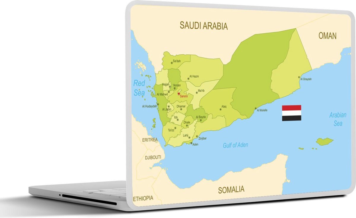 Laptop sticker - 10.1 inch - Illustratie van kaart van Jemen en haar provincies