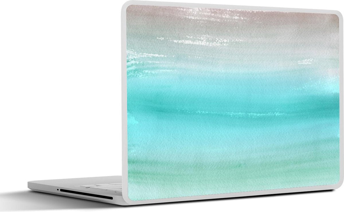 Laptop sticker - 10.1 inch - Abstract kunstwerk gemaakt met waterverf en blauwe en grijze strepen