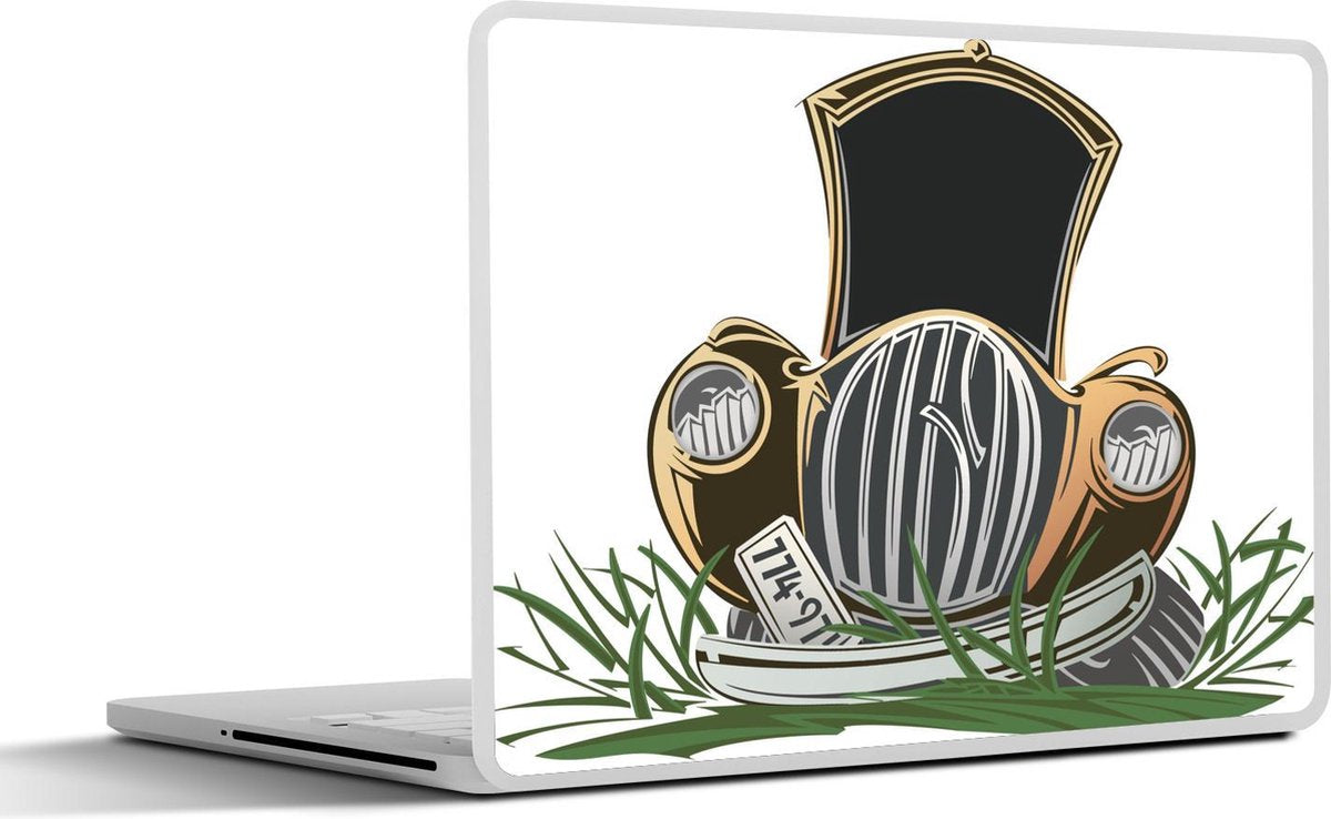 Laptop sticker - 10.1 inch - Illustratie van een verlaten auto wrak