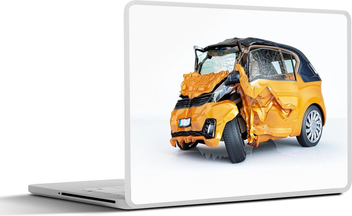 Laptop sticker - 10.1 inch - Illustratie van een gele auto wrak