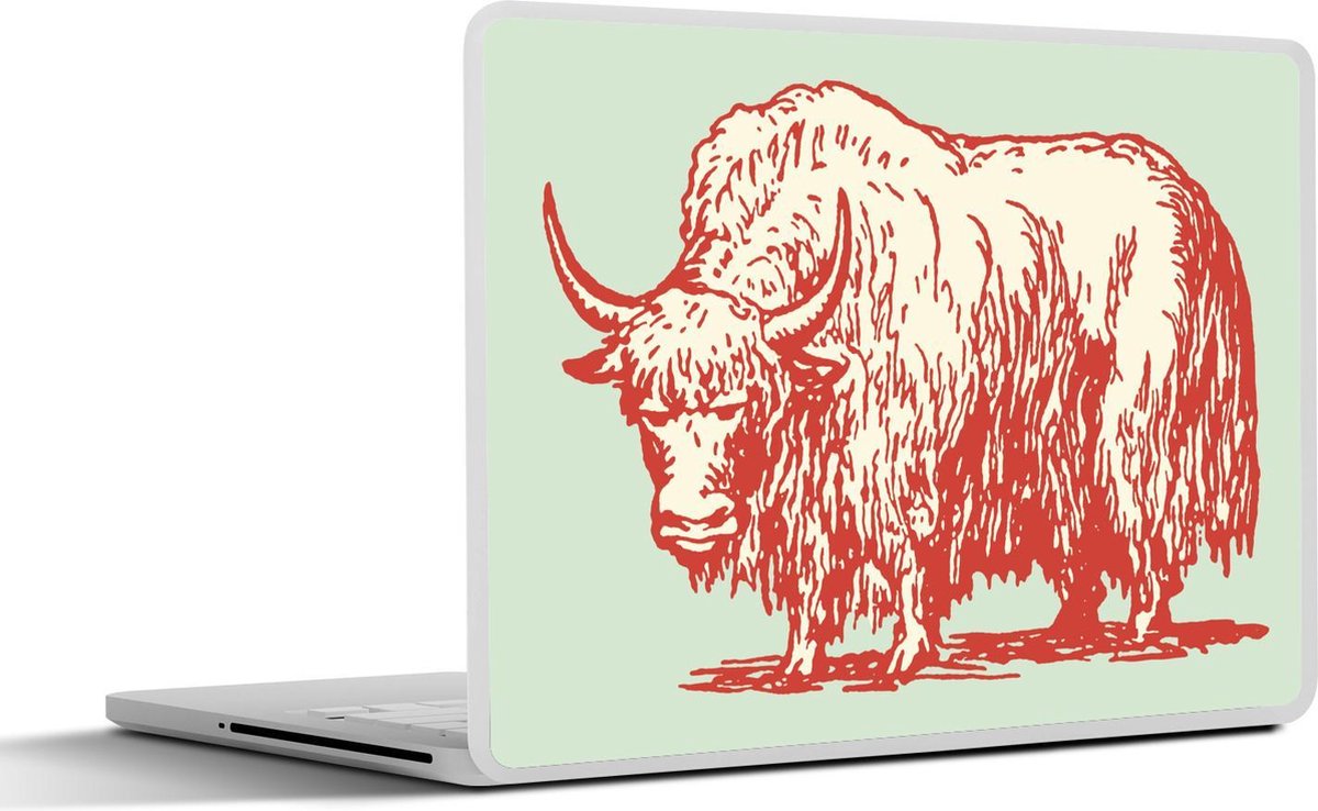 Laptop sticker - 10.1 inch - Illustratie van een rode jak voor een groene achtergrond