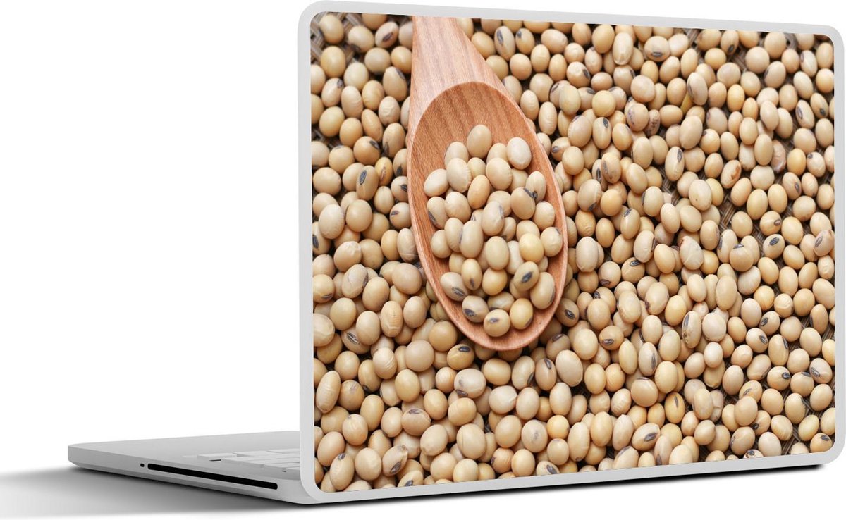 Laptop sticker - 10.1 inch - Afbeelding van sojabonen en een houten lepel gevuld met sojabonen