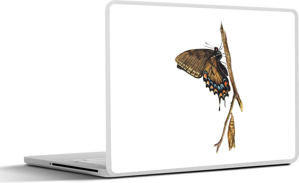 Laptop sticker - 10.1 inch - Illustratie van een vlinder op een tak