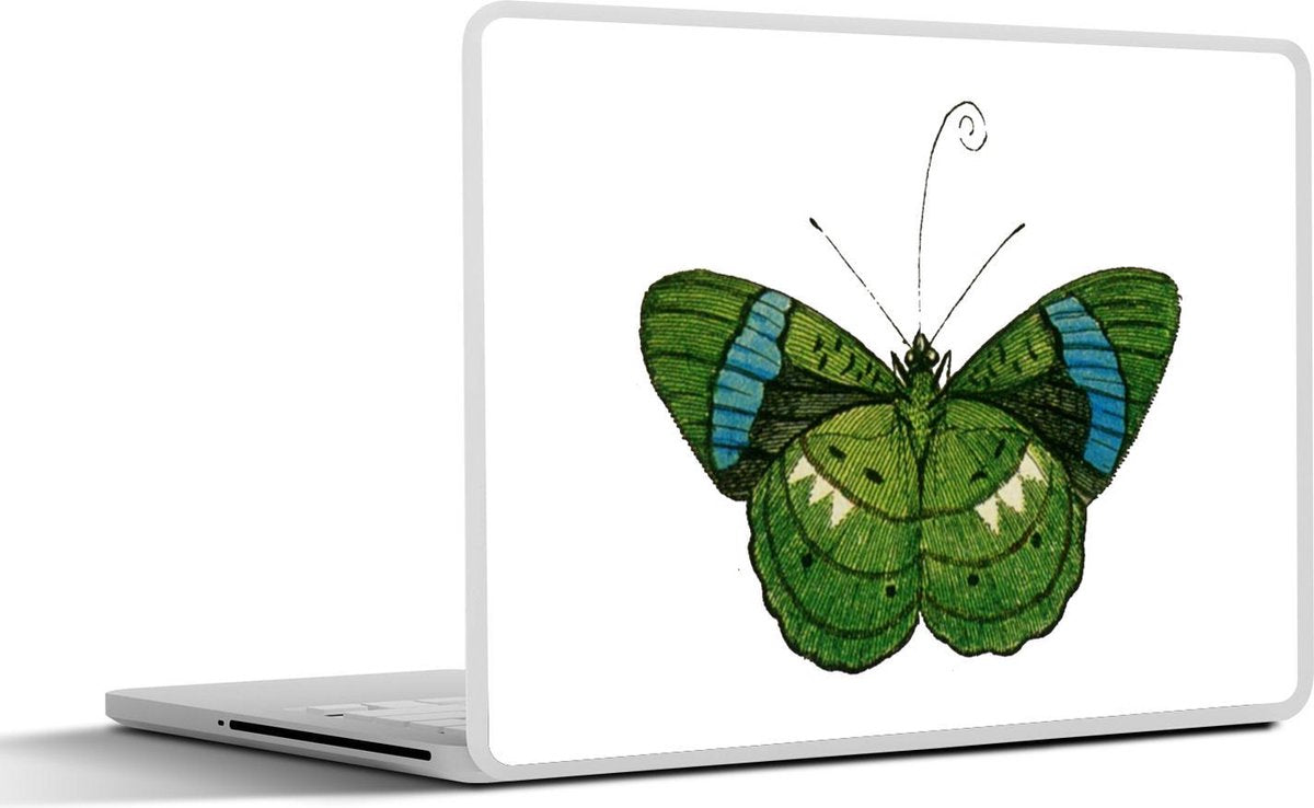 Laptop sticker - 10.1 inch - Illustratie van een groene vlinder met een blauwe streep