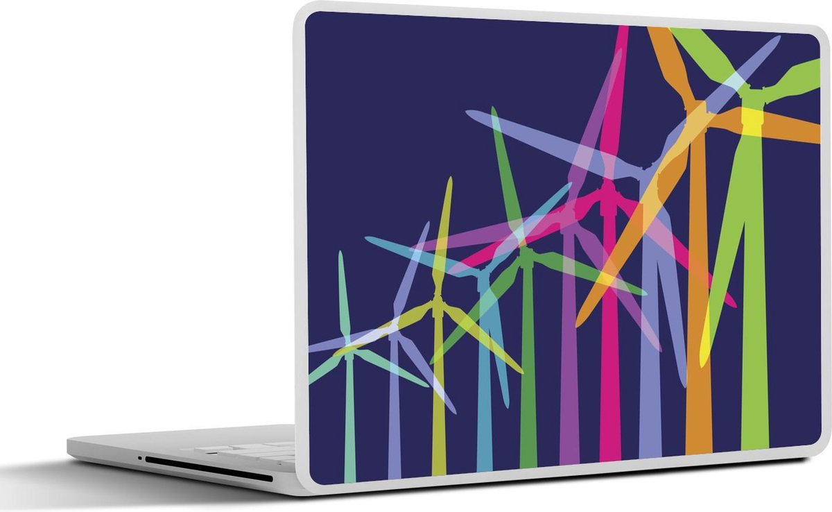 Laptop sticker - 10.1 inch - Illustratie van kleurrijke overlappende silhouetten van windmolens