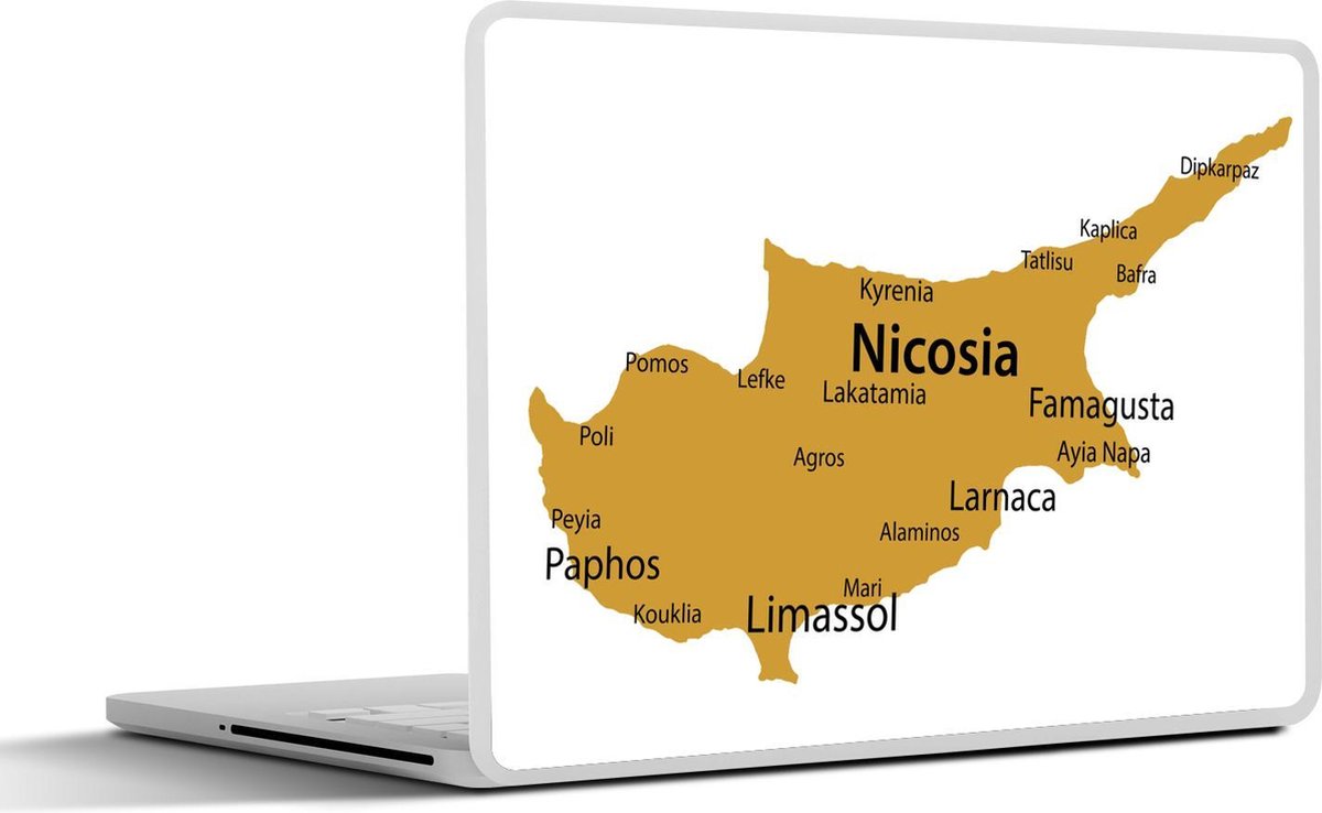 Laptop sticker - 10.1 inch - Illustratie van het land Cyprus in een oker kleur