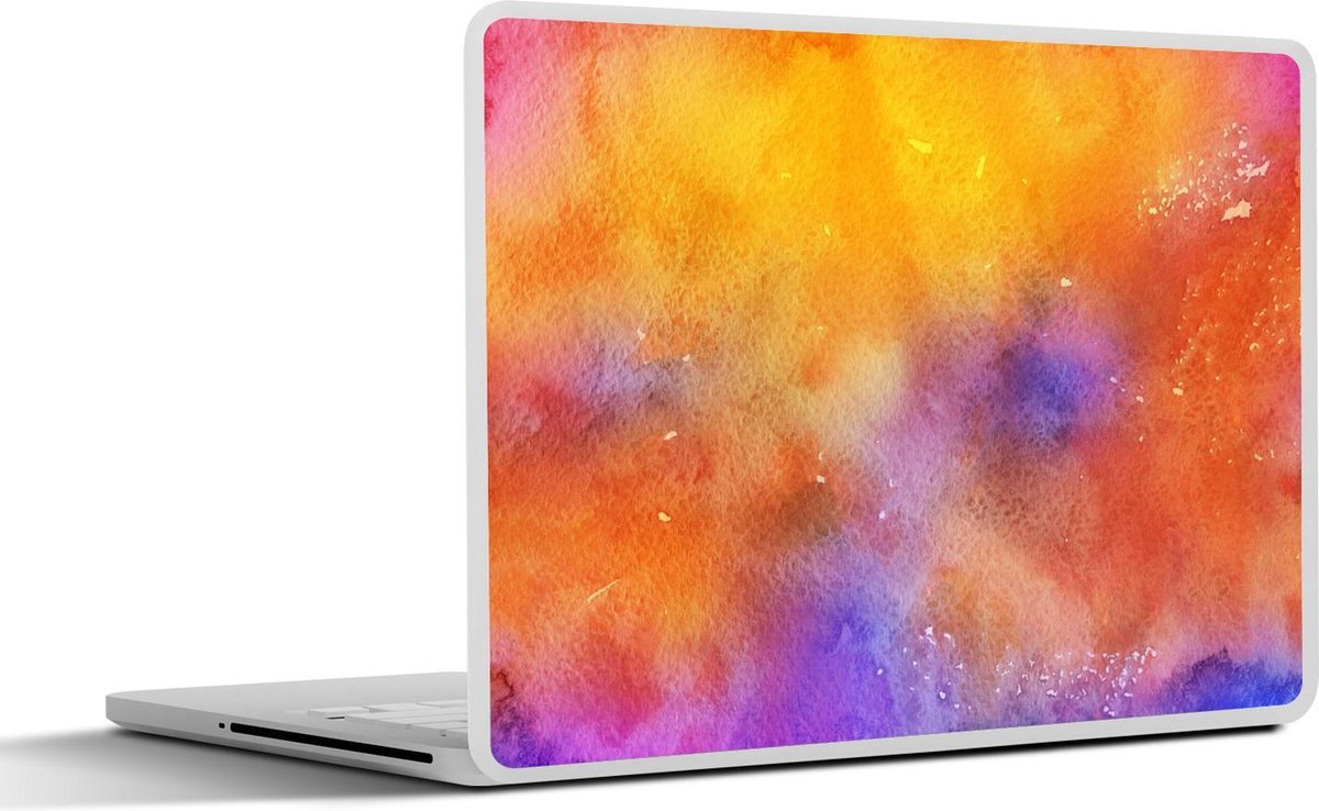 Laptop sticker - 10.1 inch - Abstract kunstwerk gemaakt met waterverf en gele met donkerblauwe kleuren