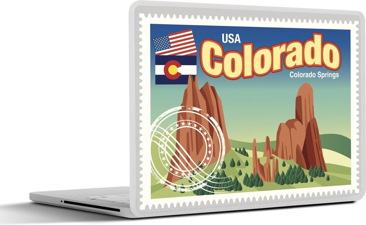 Laptop sticker - 10.1 inch - Illustratie van een postzegel uit de stad Colorado Springs