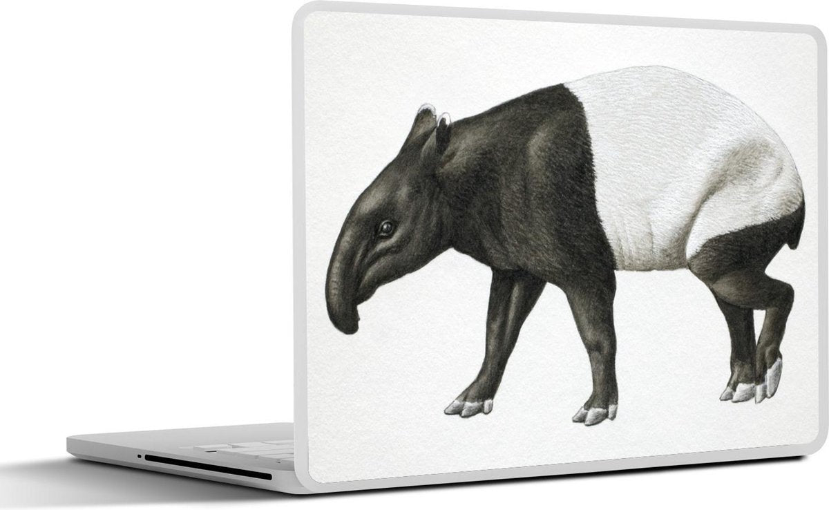 Laptop sticker - 10.1 inch - Illustratie van een tapir in het zwart-wit die loopt.