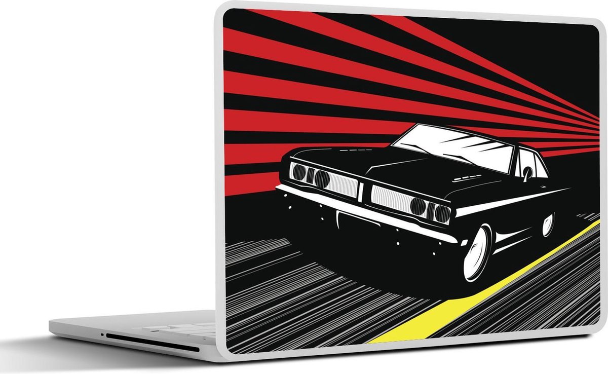 Laptop sticker - 10.1 inch - Illustratie van een zwarte muscle auto met lijnen