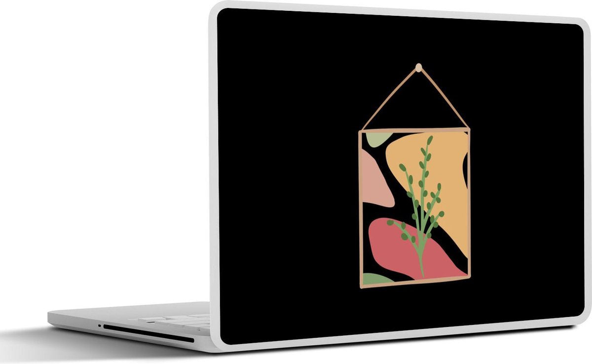 Laptop sticker - 10.1 inch - Abstracte plant op een gekleurde kaart met een zwarte achtergrond