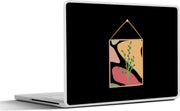 Laptop sticker - 10.1 inch - Abstracte plant op een gekleurde kaart met een zwarte achtergrond