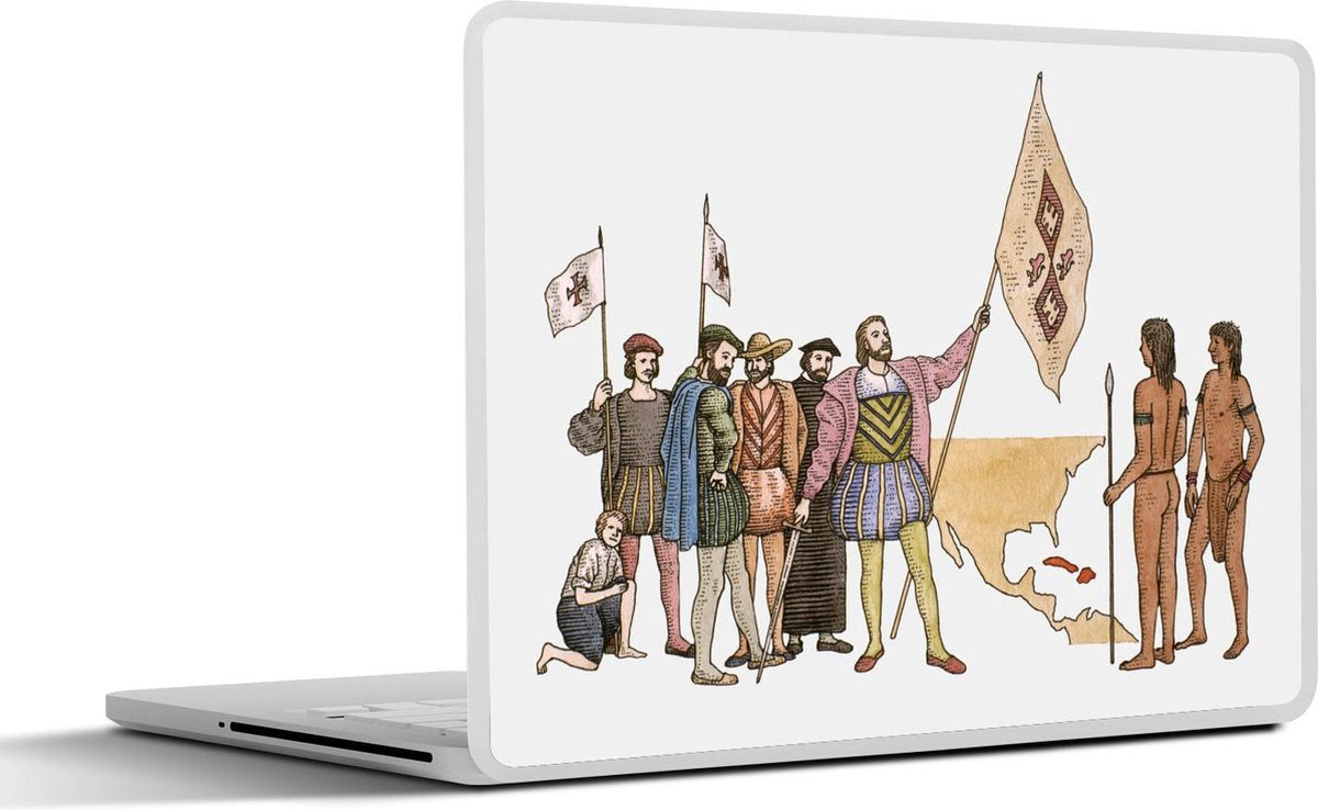 Laptop sticker - 10.1 inch - Illustratie van een groetende Christoffel Columbus