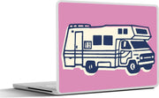 Laptop sticker - 10.1 inch - Illustratie van een camper op een roze achtergrond