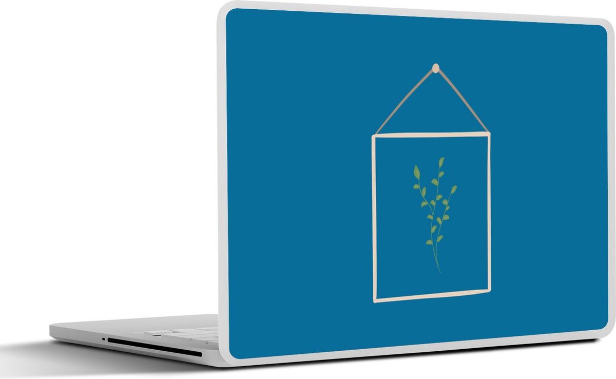 Laptop sticker - 10.1 inch - Abstracte bladerenop een kaart met een blauwe achtergrond