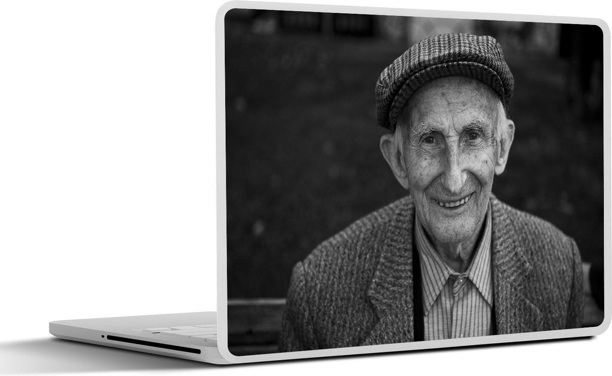 Laptop sticker - 10.1 inch -  een lachende verweerde man