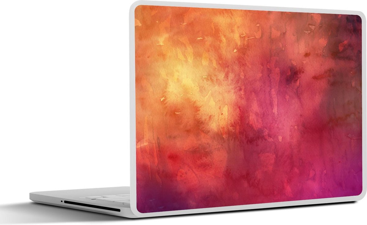 Laptop sticker - 10.1 inch - Abstract kunstwerk gemaakt met waterverf met oranje en donkerrode kleuren
