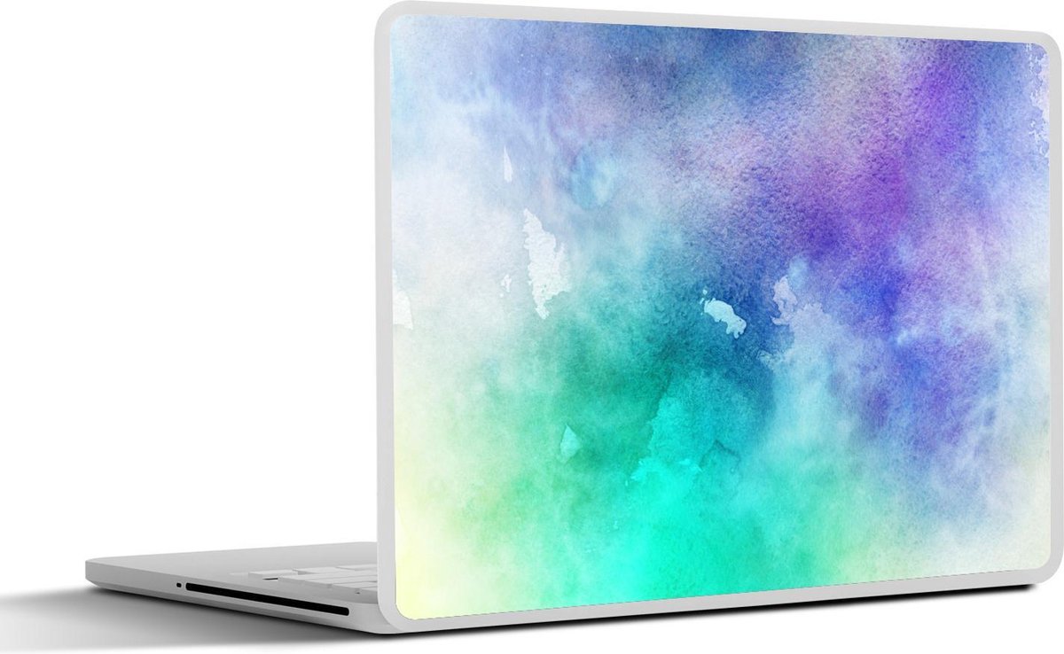 Laptop sticker - 10.1 inch - Abstract werk gemaakt met waterverf en blauwe met groene en gele vlekken