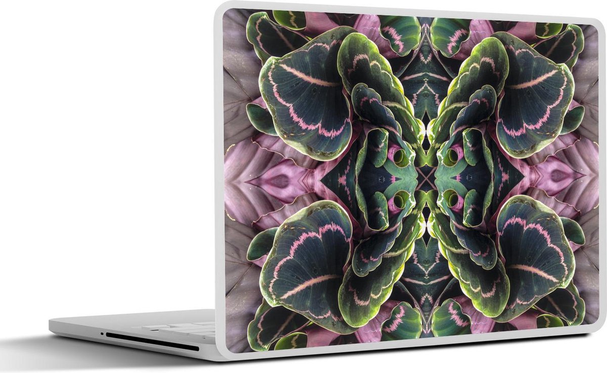 Laptop sticker - 10.1 inch - Ingewikkelde gebogen patronen gecreëerd door de bonte groene en paarse bladeren